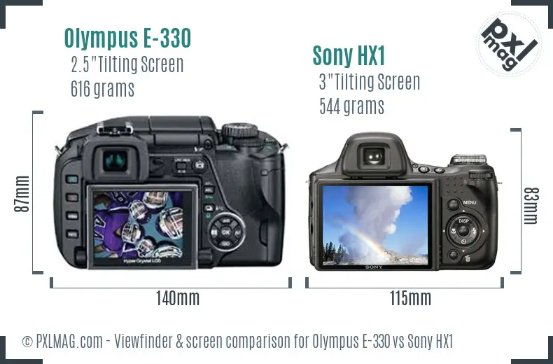 Olympus E-330 vs Sony HX1 Screen and Viewfinder comparison