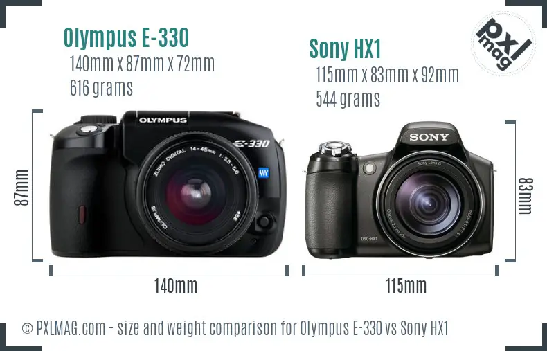 Olympus E-330 vs Sony HX1 size comparison