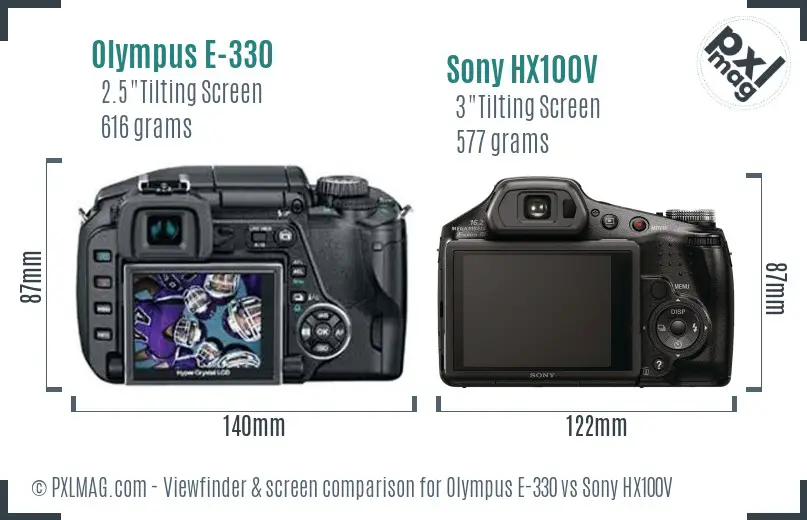 Olympus E-330 vs Sony HX100V Screen and Viewfinder comparison