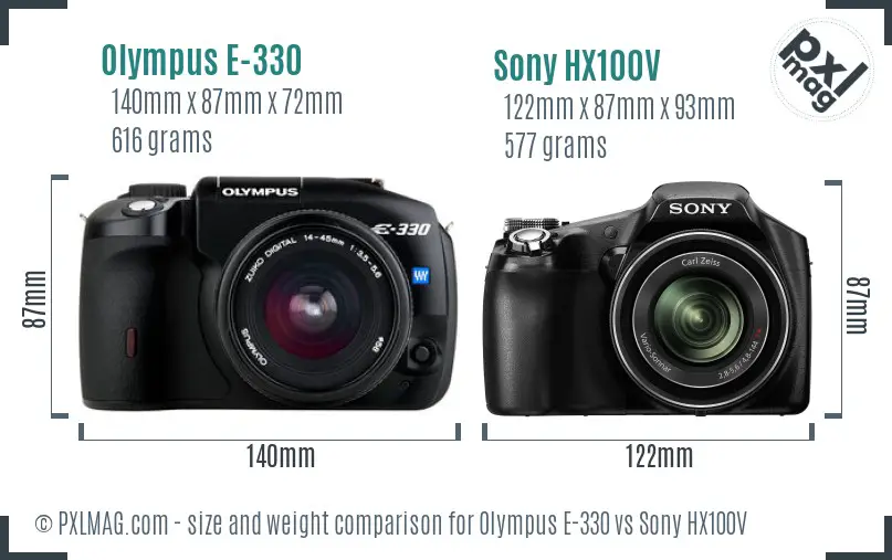 Olympus E-330 vs Sony HX100V size comparison