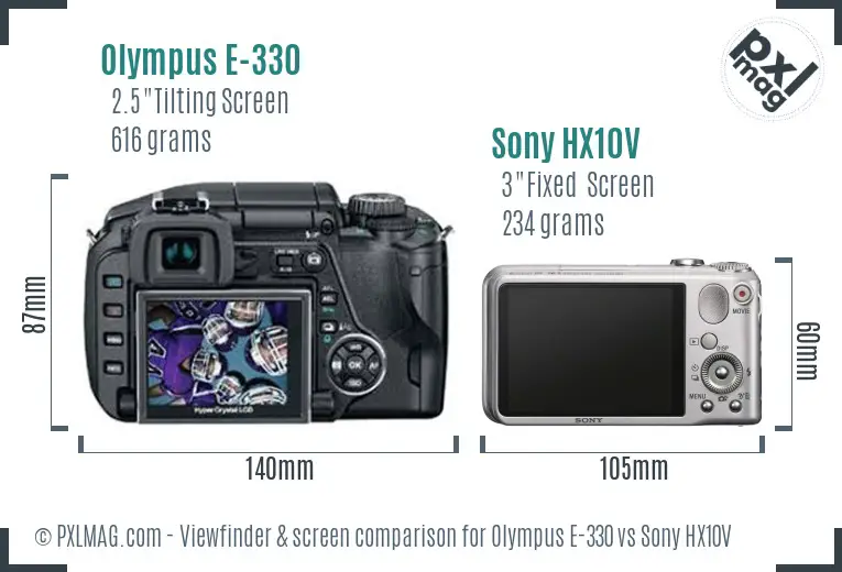 Olympus E-330 vs Sony HX10V Screen and Viewfinder comparison
