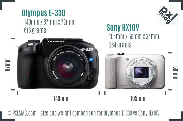 Olympus E-330 vs Sony HX10V size comparison