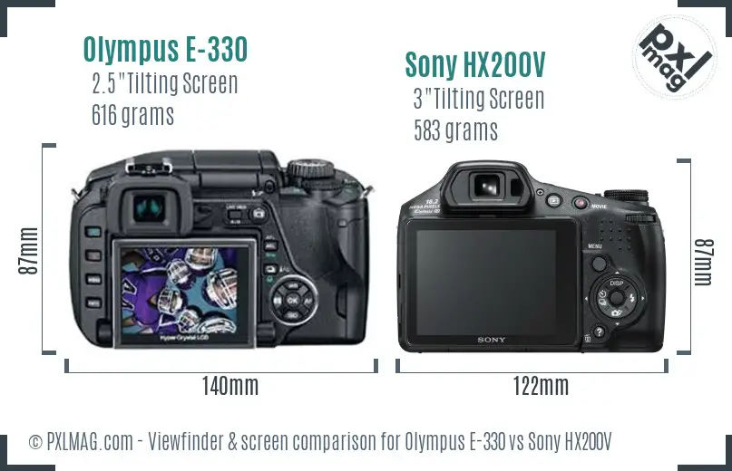 Olympus E-330 vs Sony HX200V Screen and Viewfinder comparison