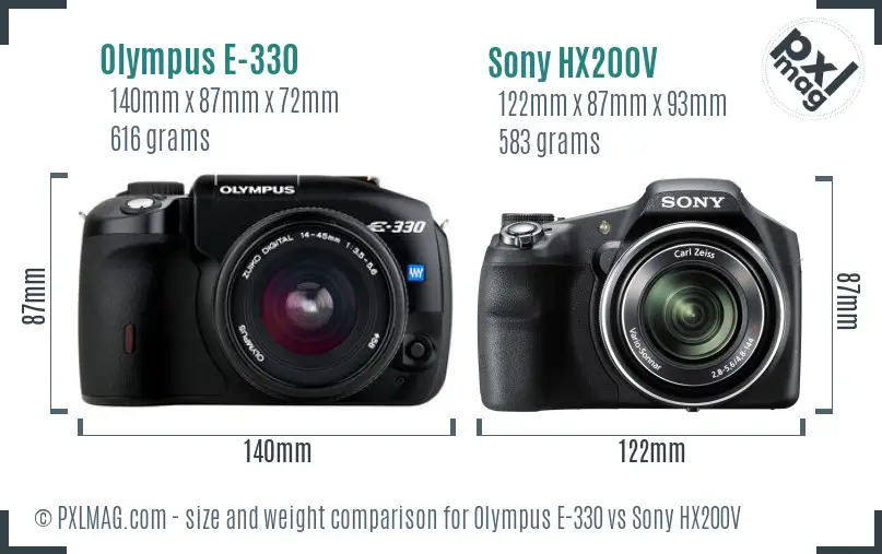 Olympus E-330 vs Sony HX200V size comparison