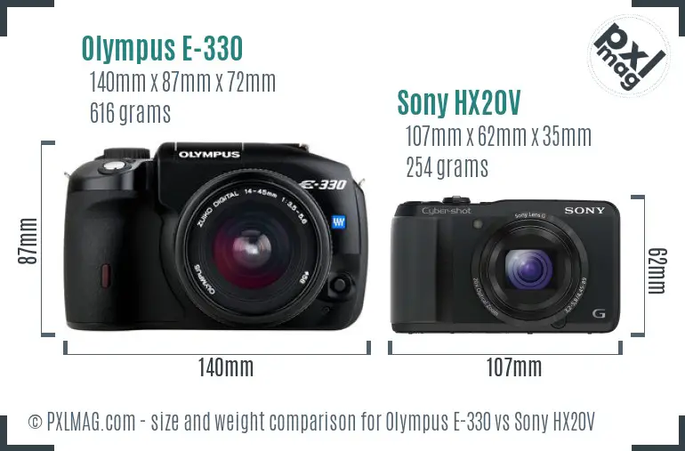 Olympus E-330 vs Sony HX20V size comparison
