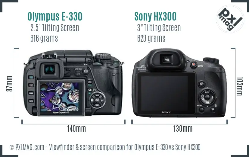 Olympus E-330 vs Sony HX300 Screen and Viewfinder comparison