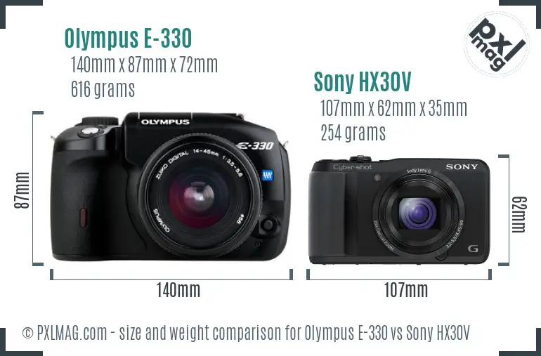 Olympus E-330 vs Sony HX30V size comparison