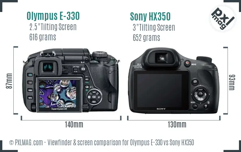 Olympus E-330 vs Sony HX350 Screen and Viewfinder comparison
