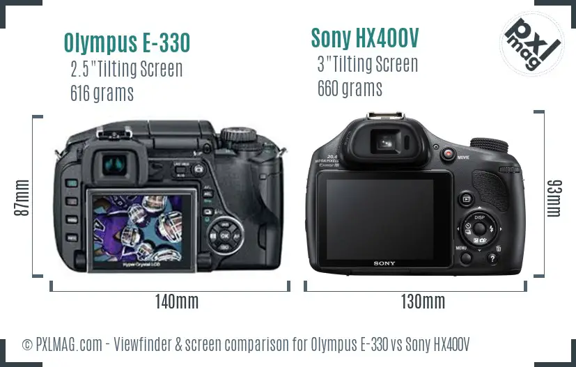 Olympus E-330 vs Sony HX400V Screen and Viewfinder comparison