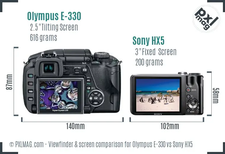 Olympus E-330 vs Sony HX5 Screen and Viewfinder comparison