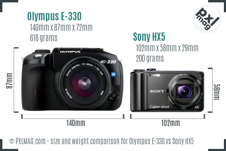 Olympus E-330 vs Sony HX5 size comparison
