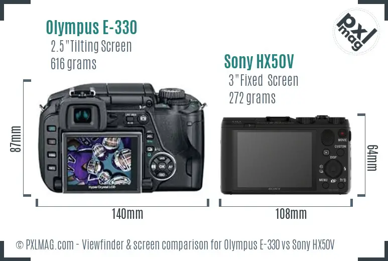 Olympus E-330 vs Sony HX50V Screen and Viewfinder comparison