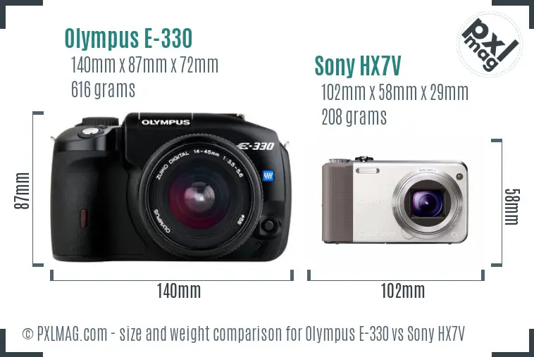 Olympus E-330 vs Sony HX7V size comparison