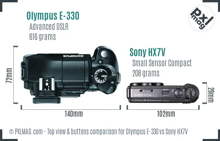 Olympus E-330 vs Sony HX7V top view buttons comparison
