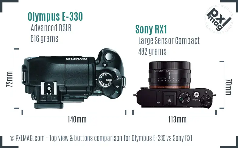 Olympus E-330 vs Sony RX1 top view buttons comparison