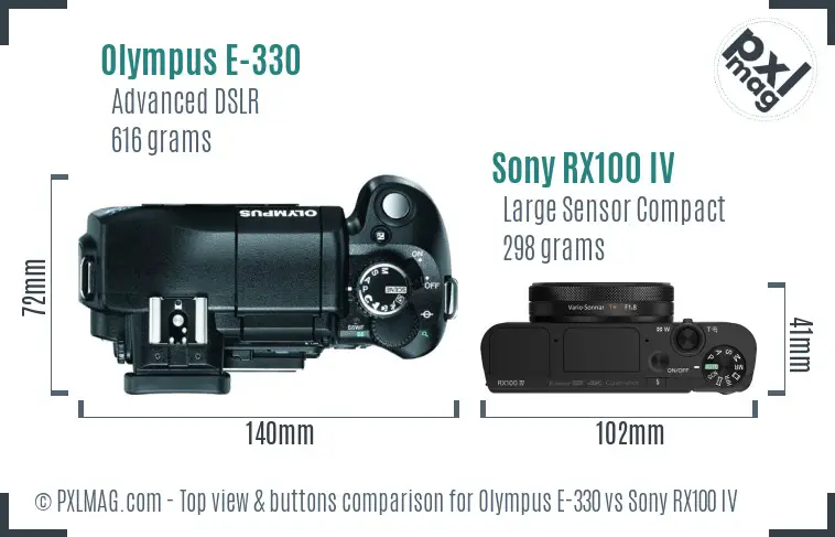 Olympus E-330 vs Sony RX100 IV top view buttons comparison