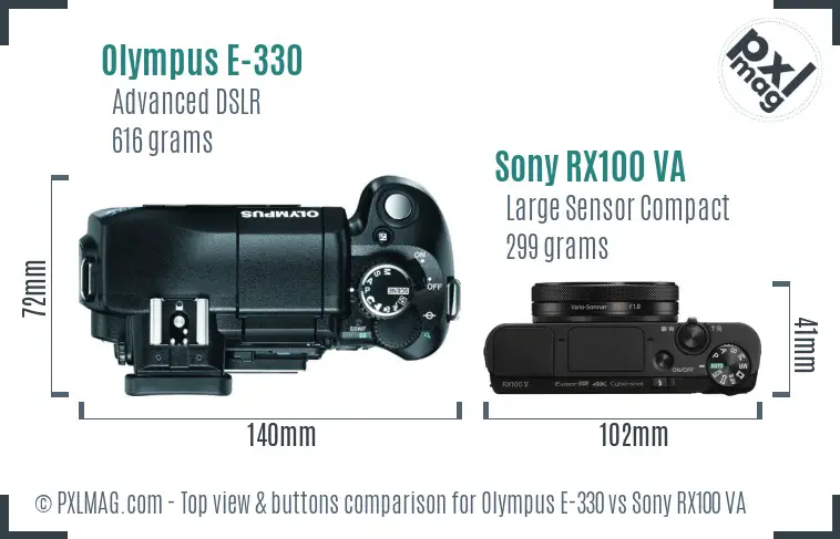 Olympus E-330 vs Sony RX100 VA top view buttons comparison