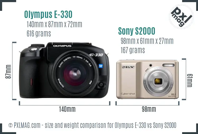 Olympus E-330 vs Sony S2000 size comparison