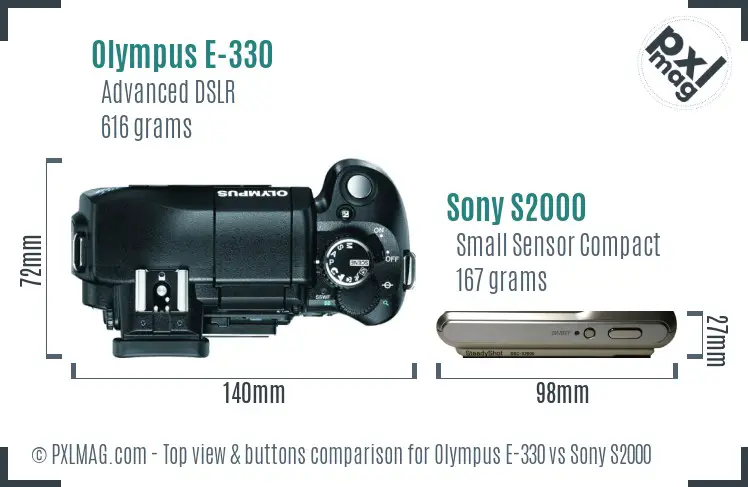 Olympus E-330 vs Sony S2000 top view buttons comparison