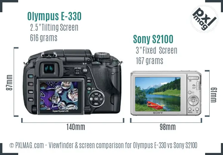 Olympus E-330 vs Sony S2100 Screen and Viewfinder comparison Olympus E-330 vs Sony S2100 Screen and Viewfinder comparison
