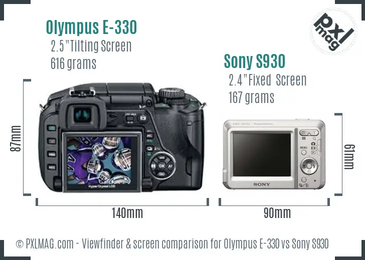 Olympus E-330 vs Sony S930 Screen and Viewfinder comparison