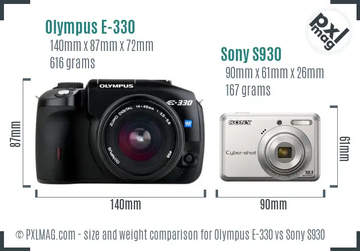 Olympus E-330 vs Sony S930 size comparison