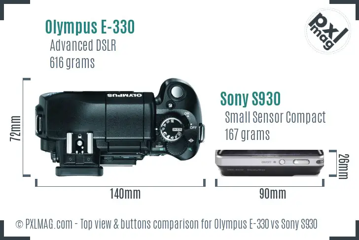 Olympus E-330 vs Sony S930 top view buttons comparison Olympus E-330 vs Sony S930 top view buttons comparison