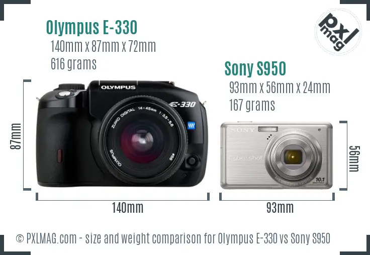 Olympus E-330 vs Sony S950 size comparison Olympus E-330 vs Sony S950 size comparison