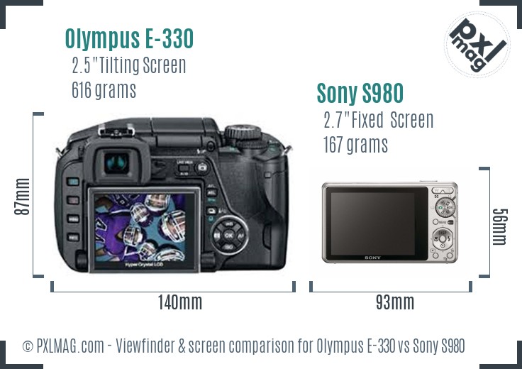 Olympus E-330 vs Sony S980 Screen and Viewfinder comparison