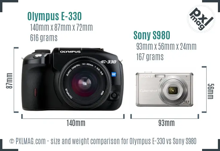 Olympus E-330 vs Sony S980 size comparison