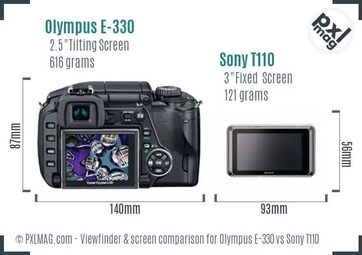 Olympus E-330 vs Sony T110 Screen and Viewfinder comparison