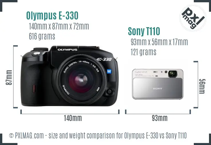 Olympus E-330 vs Sony T110 size comparison