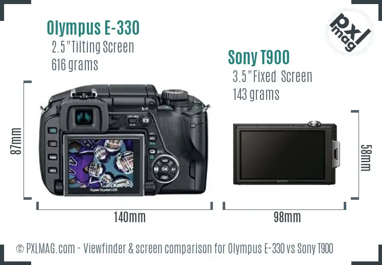Olympus E-330 vs Sony T900 Screen and Viewfinder comparison