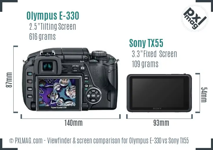 Olympus E-330 vs Sony TX55 Screen and Viewfinder comparison