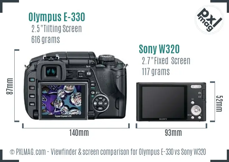 Olympus E-330 vs Sony W320 Screen and Viewfinder comparison