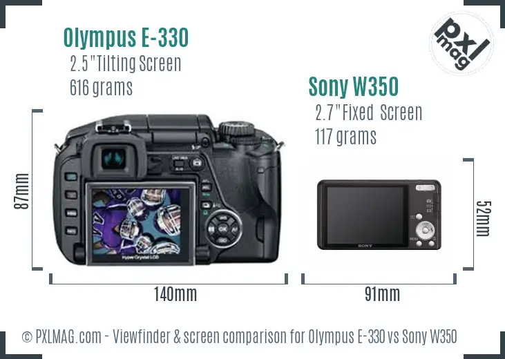 Olympus E-330 vs Sony W350 Screen and Viewfinder comparison