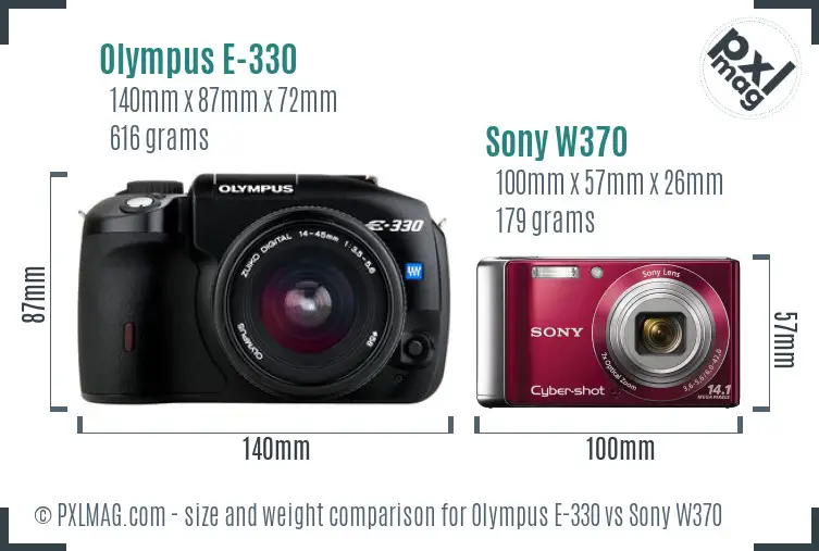 Olympus E-330 vs Sony W370 size comparison Olympus E-330 vs Sony W370 size comparison