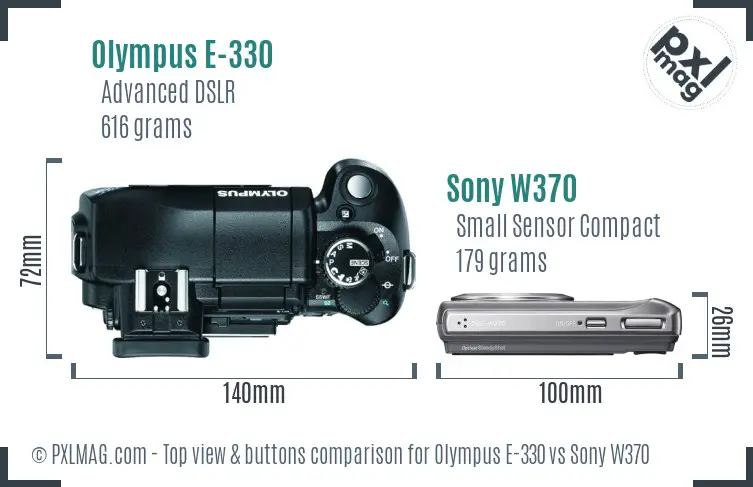 Olympus E-330 vs Sony W370 top view buttons comparison Olympus E-330 vs Sony W370 top view buttons comparison