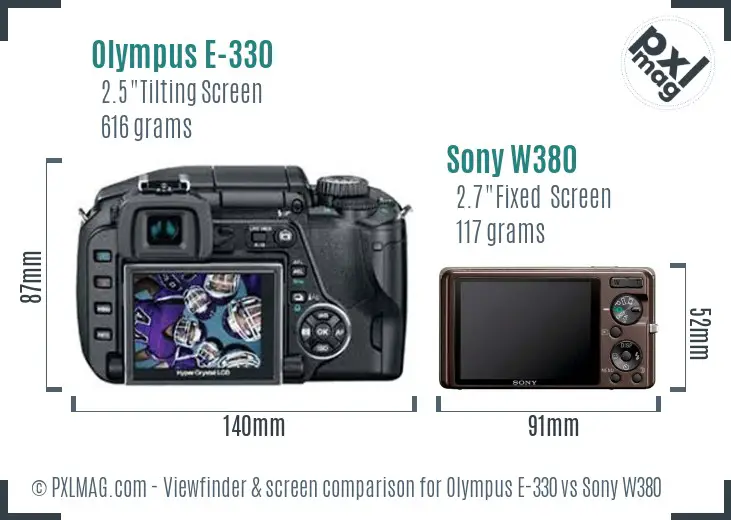 Olympus E-330 vs Sony W380 Screen and Viewfinder comparison