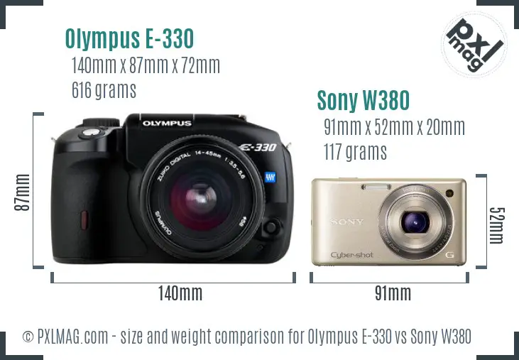 Olympus E-330 vs Sony W380 size comparison
