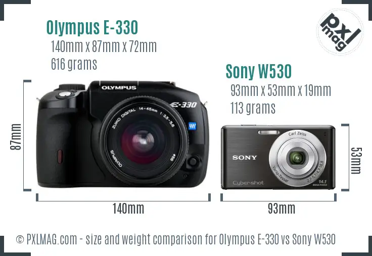 Olympus E-330 vs Sony W530 size comparison