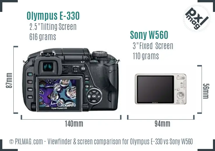 Olympus E-330 vs Sony W560 Screen and Viewfinder comparison