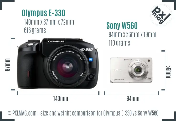 Olympus E-330 vs Sony W560 size comparison