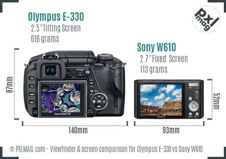 Olympus E-330 vs Sony W610 Screen and Viewfinder comparison