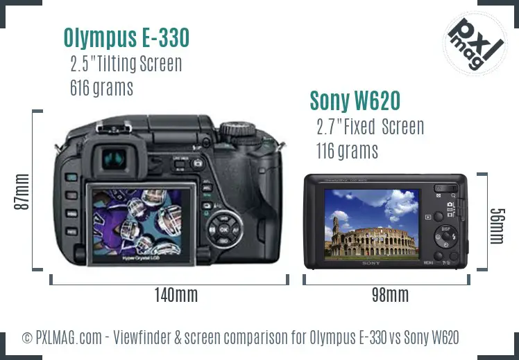 Olympus E-330 vs Sony W620 Screen and Viewfinder comparison