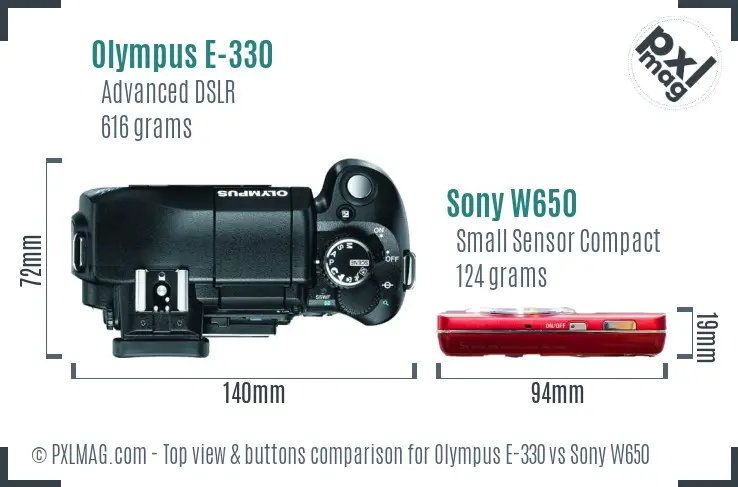 Olympus E-330 vs Sony W650 top view buttons comparison Olympus E-330 vs Sony W650 top view buttons comparison