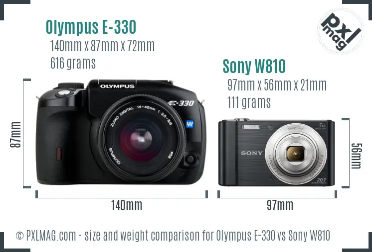 Olympus E-330 vs Sony W810 size comparison