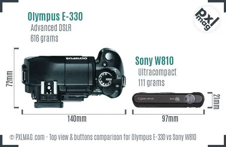 Olympus E-330 vs Sony W810 top view buttons comparison