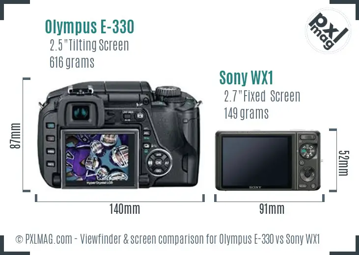 Olympus E-330 vs Sony WX1 Screen and Viewfinder comparison