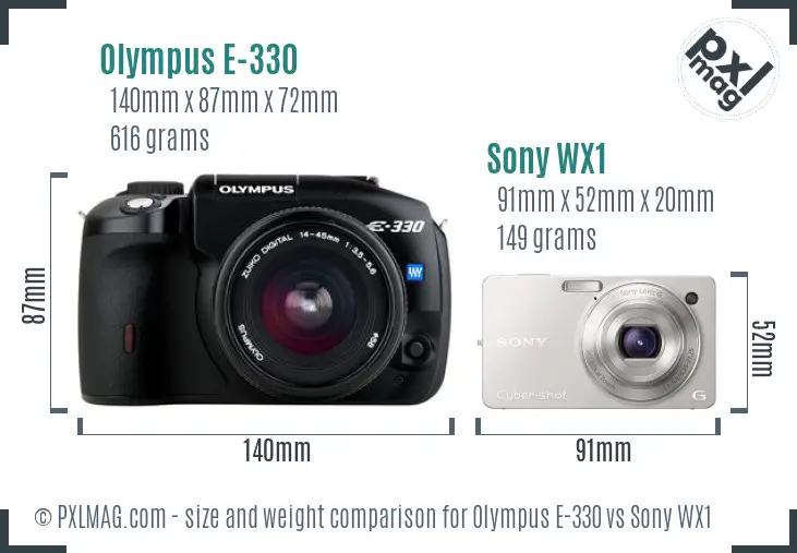 Olympus E-330 vs Sony WX1 size comparison